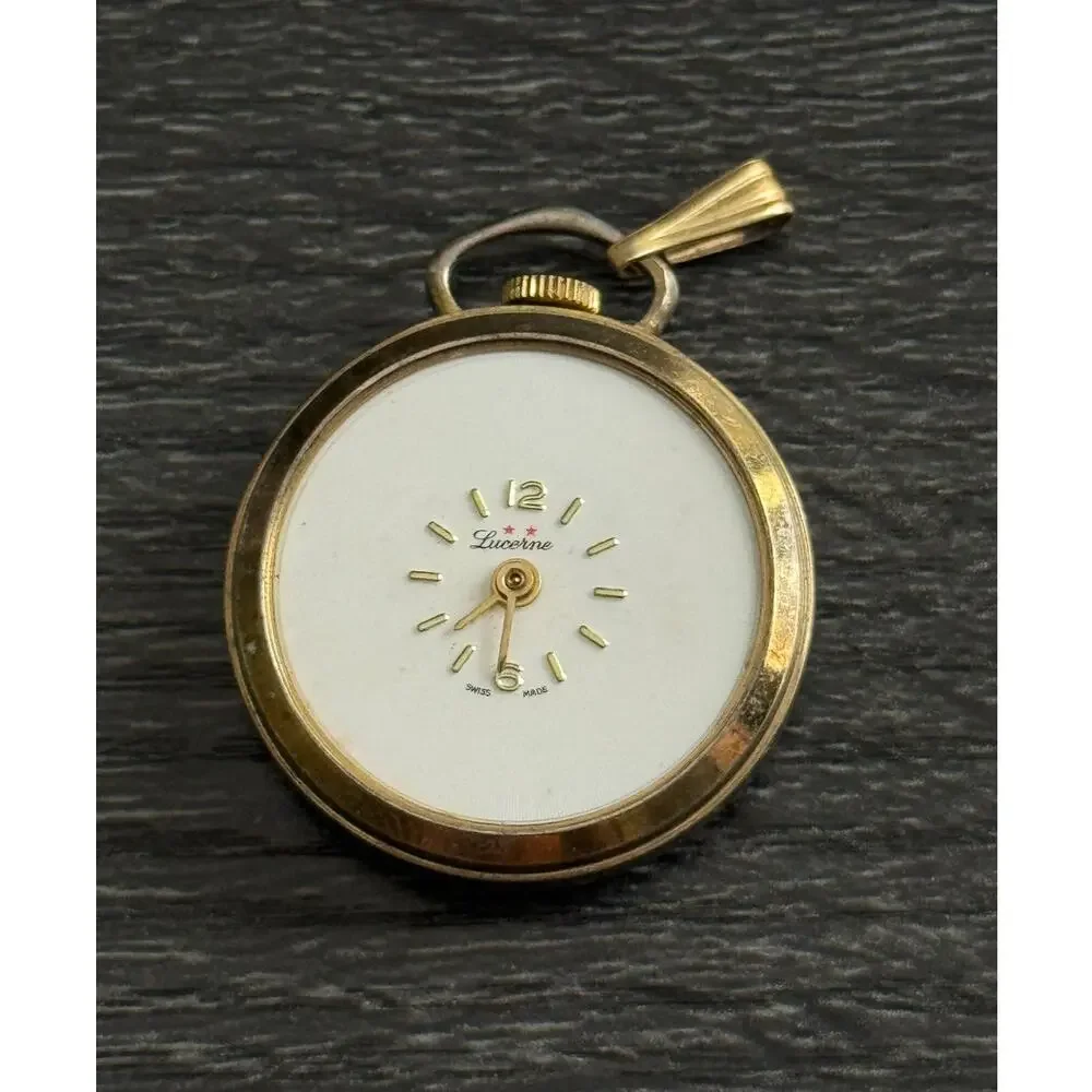 Lucerne Swiss Made Gold Tone Pendant Pocket Watch FOR‎ PARTS